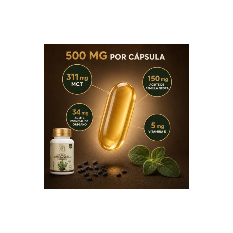 ORE Capsulas de Aceite de Oregano con Semilla Negra, MCT