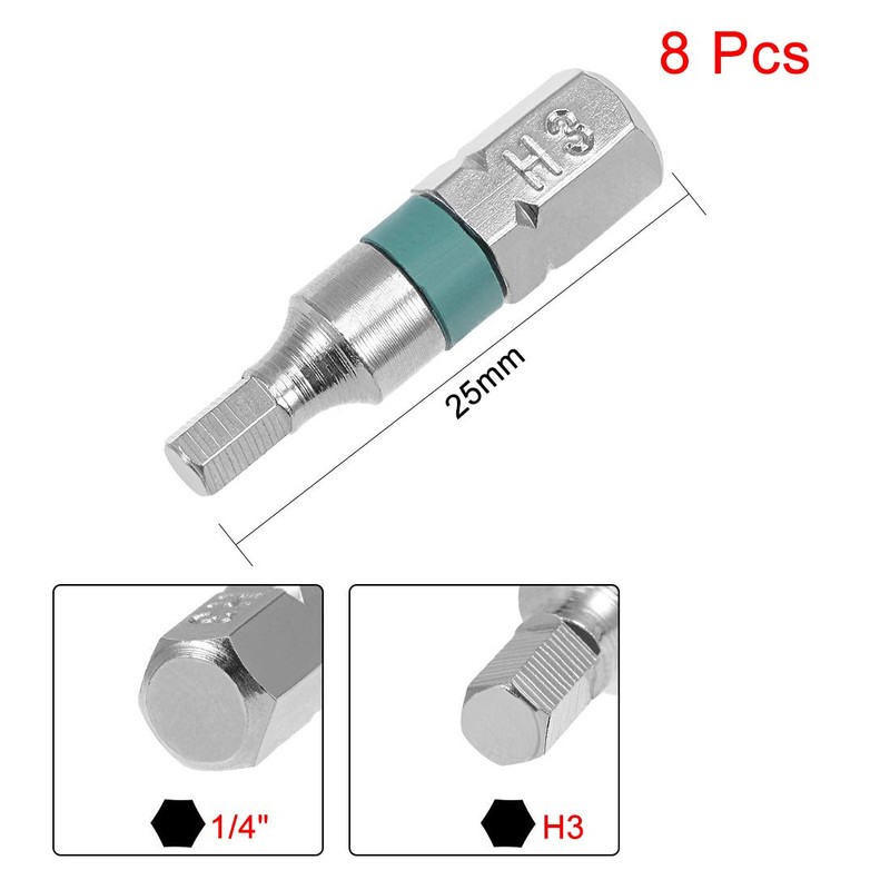 sourcing map 8pcs 25mm Long 1/4" Hex Shank H3 Hex