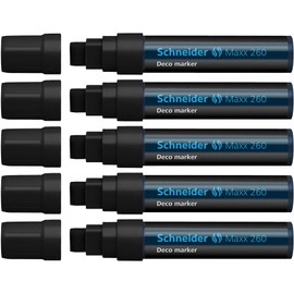 Schneider Maxx 260 Kreidestift (5 + 15 mm Strichstärke, feucht abwischbar, wasserbasiert, geruchsneutral) 5er Pack schwarz