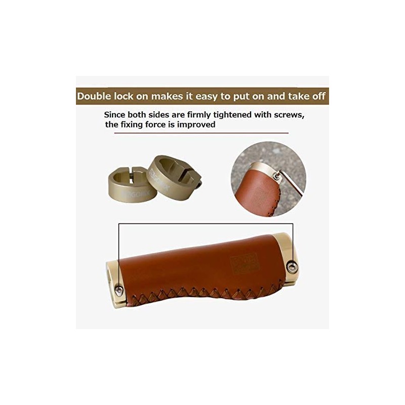GORIX Bike Cowhide Leather Grip Ergo Antique Handlebar Lock on