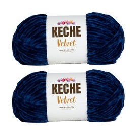 Keche Velvet Yarn for Crocheting, Soft Chenille Bulky Baby Blanket Amigurumi Yarn 2x100 gr (2x132 yds) (2 Skeins) (Navy Blue)