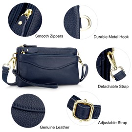 DOB SECHS Small Purses for Women Genuine Leather Crossbody Phone Bag with Wristlet Strap Multi-pockets Shoulder Bag Cross Body Cellphone Handbag Card Clutch Wallet Travel Side Purse, Blue