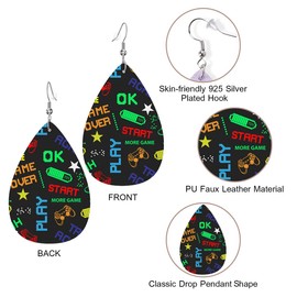 Zokola Pixel Game Faux Leather Teardrop Earrings For Women Friends, Fun Video Camouflage Pixel Game Petal Leaf Earrings Dangle Drop Earrings Hooks Jewelry