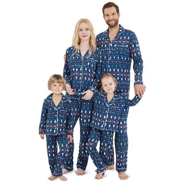 DAUGHTER QUEEN - Pijama de Navidad para familia, niños de 6 a 15 años, tallas S-XXL, 2pcs-navy blue-rayed-lfa23, 12-13 Años