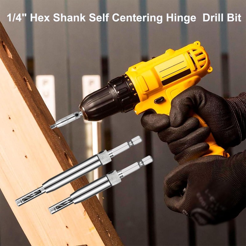 Lyshujli 7Pcs Self Centering Hinge Drill Bit Set, 1/4" Hex