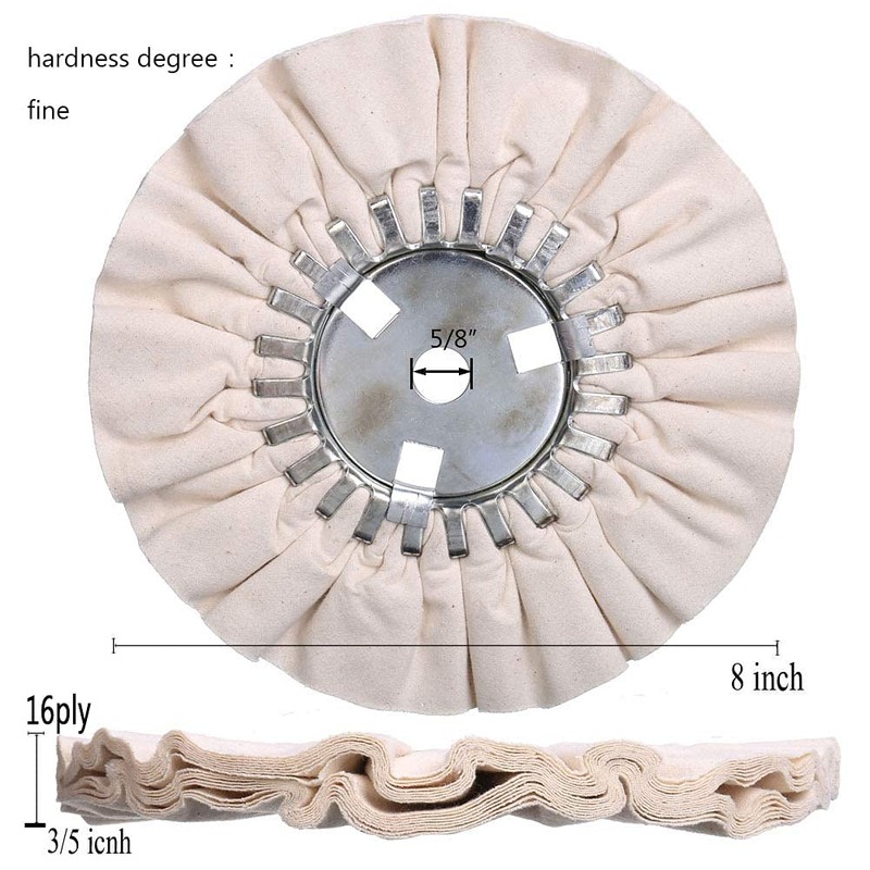 8" White Airway Buffing Wheel,5/8'' Arbor Hole,16 Plys/Fine Polishing for