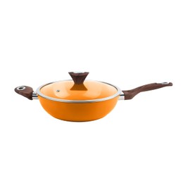 Phantom Chef 11" Deep Frypan 5 Qt Wok | Aluminum Body Non-Stick Ceramic Coating | With Soft Touch Stay Cool Handle | Dishwasher Safe | Non-Toxic PFOA & PTFE Free (Pumpkin)