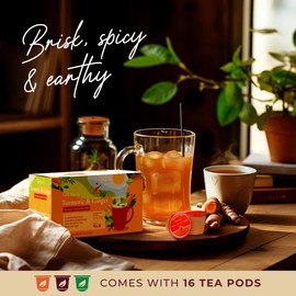 Gya Tea Co Turmeric Ginger Herbal Tea Pod (16 ct) - Decaf Wellness Tea for Body Comfort & Digestion Health