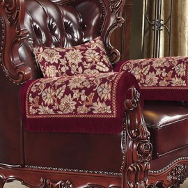 Loom and Mill Vintage Jacquard Sofa Arm Covers 2 PCS, Elegant Floral Couch Armrest Cover with Tassels, Non-Slip Furniture Protector for Chair Sofa Recliners Couch Dogs Pets, Burgundy, 20x24in