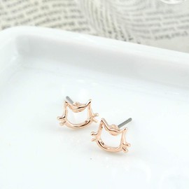 JewelryShop M p0259 Women's Titanium Earrings, Simple Earrings, Made in Japan, Cat Motif, Metal Allergies,