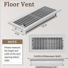 12 PCS Floor Register 4x12 Inch Heavy Duty Floor Vents, Metal Heat Air Vent Covers Rust Proof Finish 4 x 12'' Floor Vent Covers for Home Heater Floor Registers Grilles & Vents (12, White, 4x12 Inches)