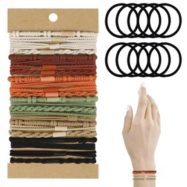 Pack of 34 Hair Bands, KUAOOAUK Boho Hair Bands, Elastic Hair Band Bracelets for Women and Girls, No Damage Hair Band for Thick, Medium, Long Hair, Ponytail Holder, Decorative (5 Styles, 6