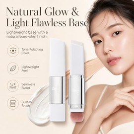 Base de maquillaje coreana blanca 2 en 1 que cambia de color con brocha, base de crema en barra, maquillaje hidratante de hidratación de larga duració