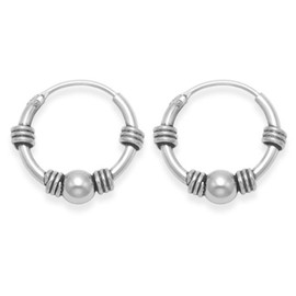 Heather Needham Sterling Silver Bali Hoop earrings, Ball & 4 wires - SMALL - Size: 13mm diameter. Gift Boxed 6203