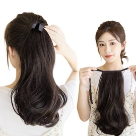 BARSDAR Hair Extension Ponytail Wig, Hair Extension, Curl, Long Point Wig, Ribbon, Natural Length, 13.8 inches (35 cm), 15.7 inches (40 cm), Cosplay, Choose 3 Colors (Black x 15.7 inches (40 cm)