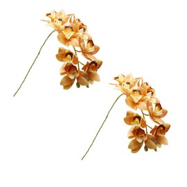 XZJMY Artificial Orchid Flowers 3D Faux Cymbidium Flowers 10 Heads Silk Artificial Flowers Outdoor Fake Flowers Green Shrubs Plants for Wedding Home Decoration Festive Furnishing (2PCS,Yellow)