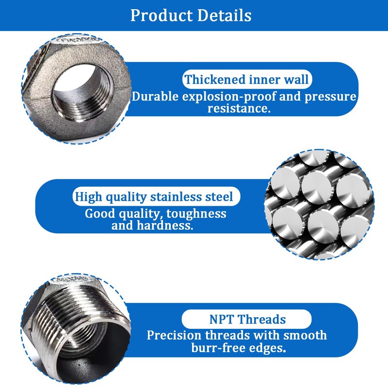2 bujes de acero inoxidable (3/4"-3/8")