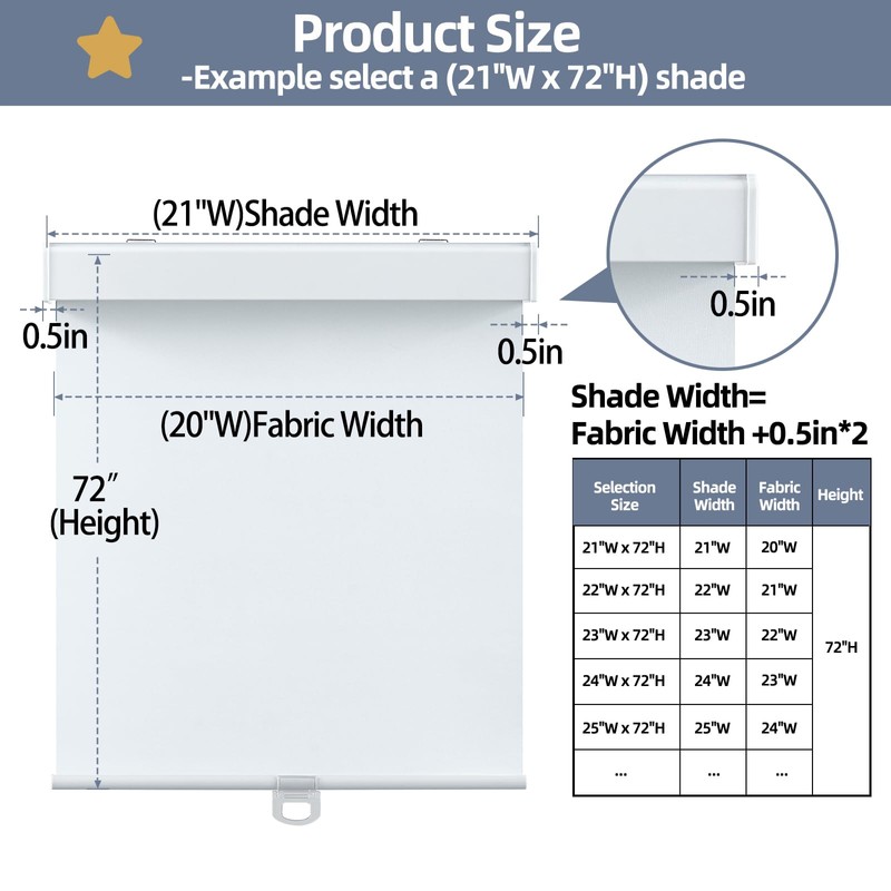 SHADEMOON Blackout Cordless Roller Shades for Windows,Free-Stop System Blind with