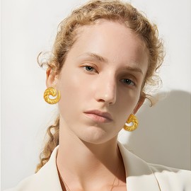 Croissant Stud Earrings for Women 18K Gold Plated Bold Statement Chunky Style