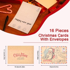 KBNIAN Pack of 16 Christmas Cards with Envelopes Simple Retro Christmas Postcards Christmas Cards Christmas Envelope with Folding Card Christmas Greeting Card for Sending Wishes