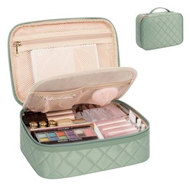 OCHEAL Makeup Bag, Potable Make up Bag Cute Makeup Organizer for Toiletry Cosmetics Accessories with Divider and Brushes Compartments, Makeup Travel Case Cosmetic Bags Women and Girls- Nylon Green