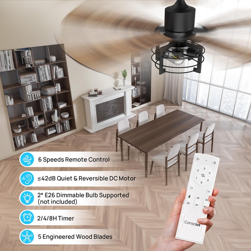 Consciot 52 Inch Ceiling Fan With Lights, Farmhouse Indoor Ceiling