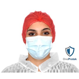 OneProtek Disposable Hair Net 53 cm - 100 Hair Protectors, Red, Nurse's Caps, Disposable Spunbond Clip Caps, Comfort and Breathable (1)