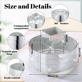 Honeydak Disco Bling Desk Accessories Organizer 5 Slots 360 Sequin Degree Rotating Makeup Brush Storage Box Acrylic Pen Holder Countertop Skincare Organizer Multifunctional for Home Office School Gift