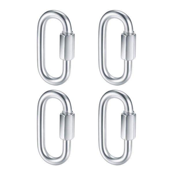 4Pcs M8 Heavy Duty Locking Carabiner Hook Carabiner Clip Carabiner Stainless Steel Quick Link Chain for Outdoor Activity, Camping, Fishing, Hiking - Bearing 500kg