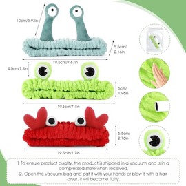 WLLHYF 3 Pack Spa Headband Face Wash Hairband Facial Makeup Head Wraps Cartoon Elastic Head Band Cute Frog Snail Crab Shower Headband Creative Hair Ac