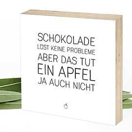 Wunderpixel¬Æ Holzbild Schokolade l√∂st keine Probleme - 15x15x2cm zum Hinstellen/Aufh√§ngen, echter Fotodruck mit Spruch auf Holz - schwarz-wei√ües Wand-Bild Aufsteller zur Dekoration oder Geschenk