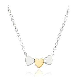 Dainty Three Heart Necklace for Women • 14K Gold Plated Tiny Small Two Tone Heart Pendant Necklace • Non Tarnish Multiple Charm Jewelry [3HN-M-S]