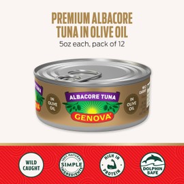 Genova Premium Albacore Tuna in Olive Oil, 5 oz. Cans (Pack of 12), Wild Caught Canned Tuna, Solid White