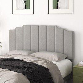 Befurtori Queen Size Headboard Only, Velvet Wall Mounted Headboard Queen Size for Adjustable Bed, Modern Vertical Channel Design with Curved Tufted Upholstered Head Board and Luxury Soft Padded, Gray