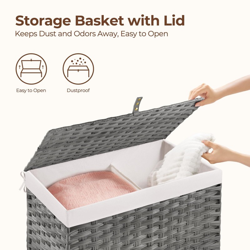 GREENSTELL Storage Basket with Lid, 17.2 Gallon(65L) Small Wicker Blanket