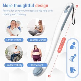 Toilet Aids for Wiping Bottom for Elderly & Limited Mobility – 16.5" Ergonomic Bottom Buddy Wiping Aid with Secure Clamp, Butt Wiper Tool for Women & Men, Waterproof Easy-Clean