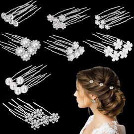40Pcs Bridal Wedding Hair Pins, NIANAN Flower Crystal Pearl U Shape Hair Clips 8 Styles Rhinestone Hairpins Diamond Hair Accessories for Women Girls Wedding Hairstyles