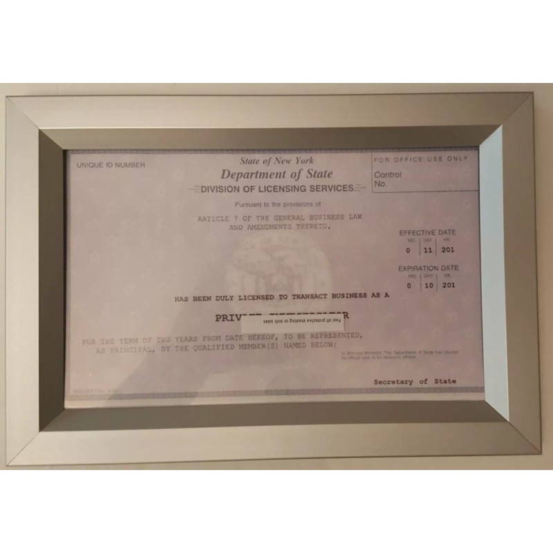 BuildingSigns.com LICENSE FRAME 8.5X5.5 NYC ( Heavy Duty - Aluminum)