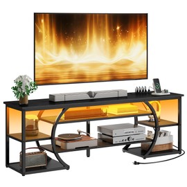 YITAHOME TV Stand for 65/70 Inch TV, LED TV Stands for Living Room w/Power Outlets, Entertainment Center with Storage, Wood Television Stand, TV Console Table, Black