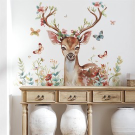 Deer Butterfly Flower Large Wall Stickers, sacinora Forest Jungle Animal Wall Decals Removable Vinyl Peel and Stick Kids Baby Nursery Living Room Bedroom Children's Room Playroom Art Home Decorations
