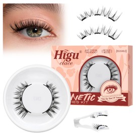 Higu clace Magnetic Eyelashes with Applicator, 1 Pair Reusable Magnetic Lashes Without Eyeliner, Magnetic Eyelashes Natural Look, No Glue Needed (XTY-N)