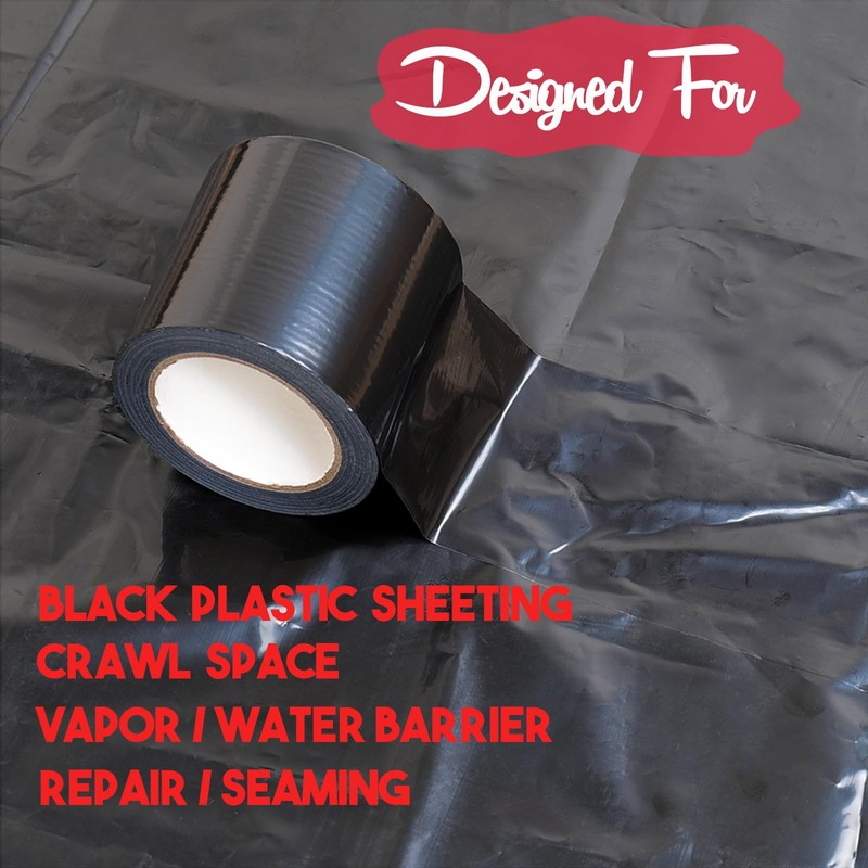 Autrends Vapor Barrier Tape, 7 Mil Black Polyethylene Tape Sealing
