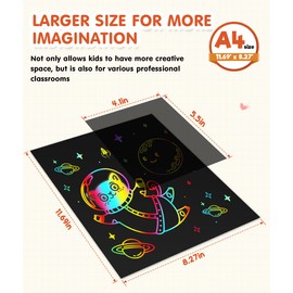 ZMLM Scratch Paper Art Crafts - Classroom Must Haves Supplies - No Mess Art for Kids - Fun Creative Activity Game - Gifts for Girls and Boys Age 4 5 6 7 8 9+ Travel Toys (A4 11.69 x 8.27 Inches)