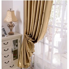 1 Pair Semi-Blackout Gold Curtains for Bedroom Golden Short Curtains for Windows (Shiny Gold, 2 x 52 x 63 Inch)