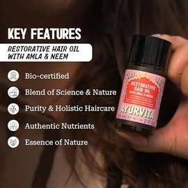 Hair Oil - Amla & Neem Restorative Hair Care – Indian Hair Oil For Dry Damaged Hair and Growth – For Men & Women - Amla For Hair Strengthening - Neem To Prevent Dryness & Dandruff - 2 fl oz