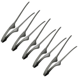 M METERXITY 5 Pcs Korean and Japanese BBQ Tongs 9.5 Inch Barbecue Tongs 430 Stainless Steel Kitchen Self-Standing Grill Non-Slip for Grill/Salad/Camping/Cooking [Black]