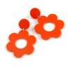Orange Plastic Open Cut Flower Drop Earrings - 55mm Long