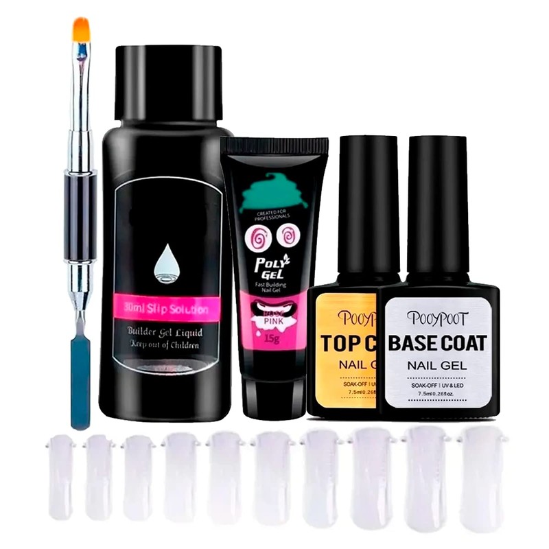 Kit 6 Unidades Gel De Extensión De Uñas -Top-Base-Espatula- 100