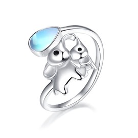 KINGWHYTE Moonstone Ring 925 Sterling Silver Elephant Ring Adjustable Open Ring Jewellery Gift for Women Girls Friend, Sterling Silver