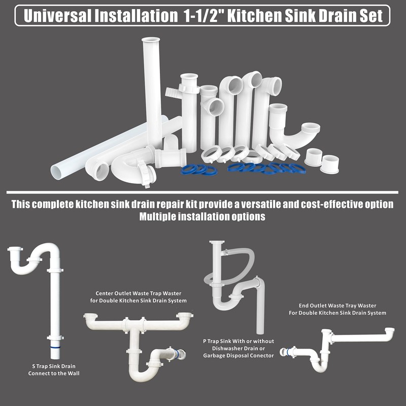 Kitchen Sink Drain Kit,1-1/2" Sink Drain Plumbing Kit - Universal